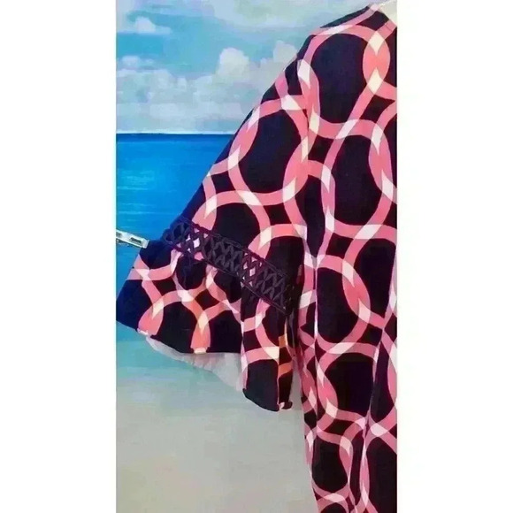 CROWN & IVY Woman's NAVY BLUE and PINK Shirt TUNIC Top RUFFLE Sleeves size 3x - Picture 3 of 5